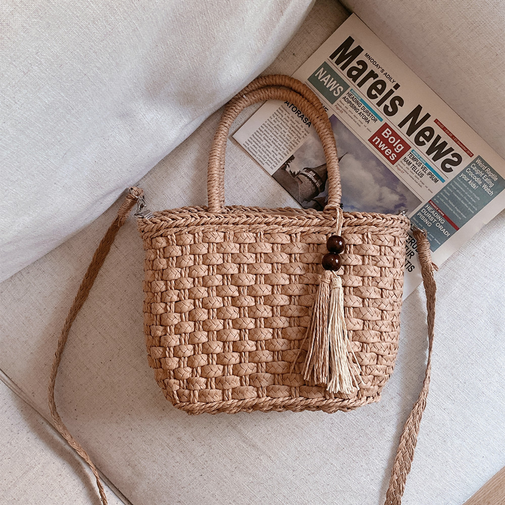 カゴバッグ 手編み天然素材レース飾り付きカゴハンドバッグ