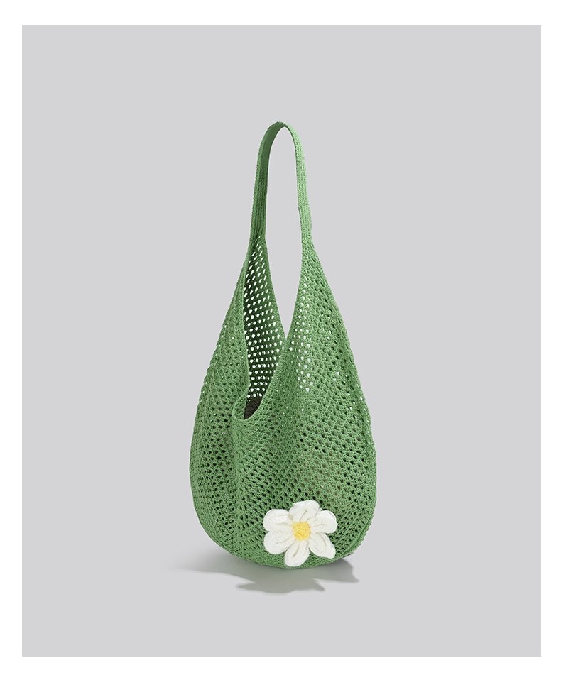 カゴバッグ 花飾り付き麻編みショルダーかご