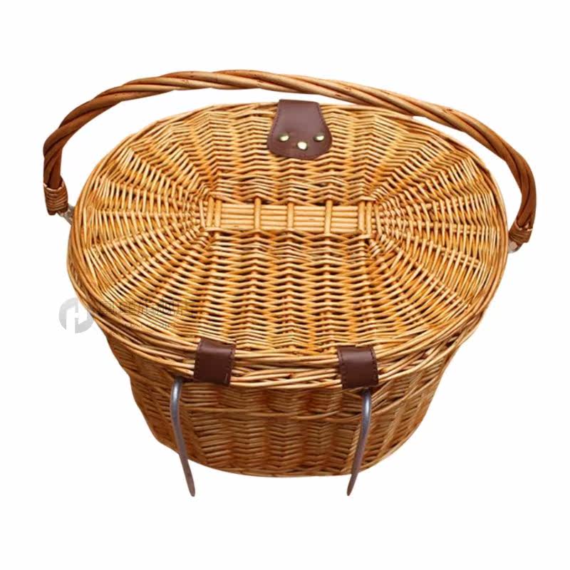 カゴバッグ ラタン編み丸型バケツ型金具留めハンドバッグ