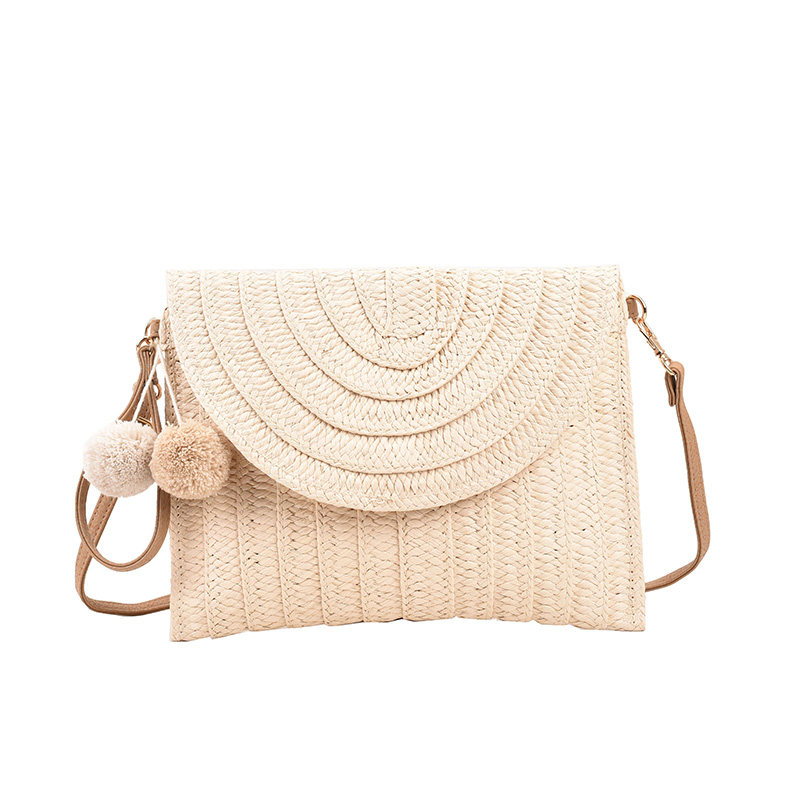 カゴバッグ 波模様フラップ付き編み込みショルダーバッグ