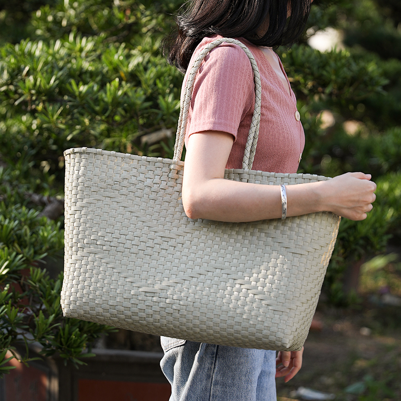 カゴバッグ シンプル編み込み大容量カゴバッグ