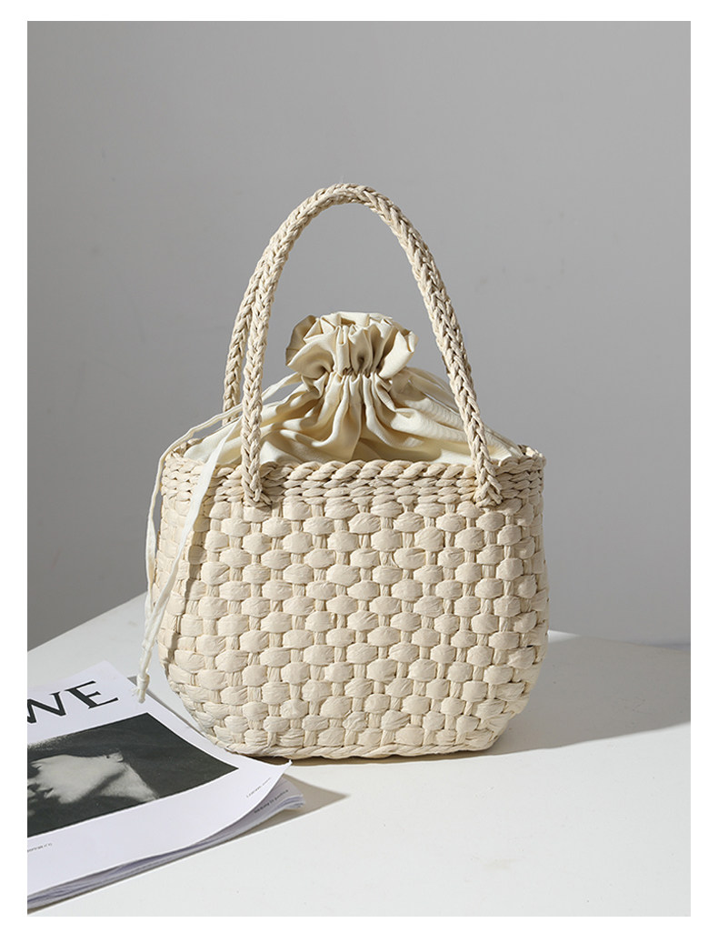 カゴバッグ 巾着付き丸型編み込みカゴバッグ