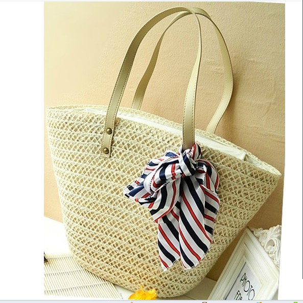 カゴバッグ 編み込みデザイン大容量トートバッグ