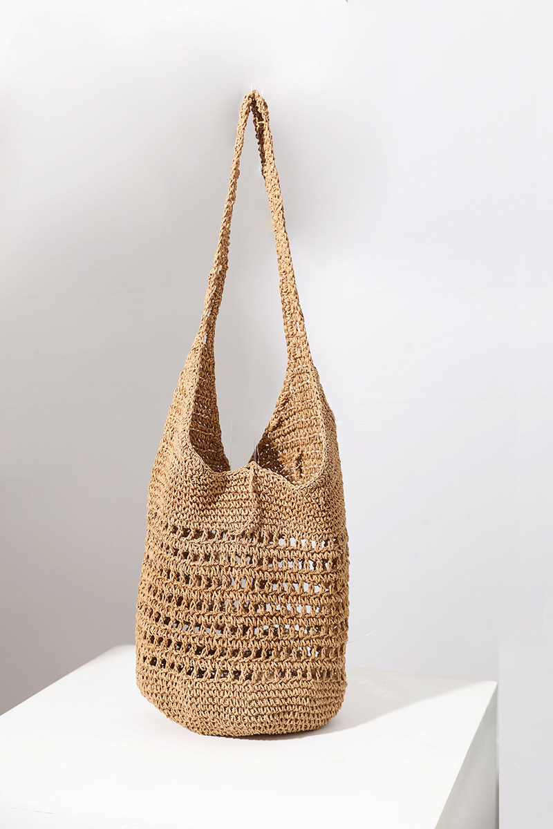 カゴバッグ 透かし編みバケツ型ショルダーかごバッグ