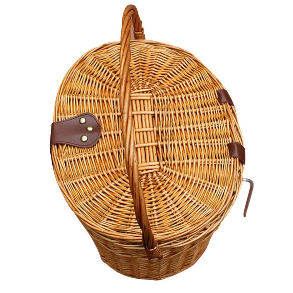 カゴバッグ ラタン編み丸型バケツ型金具留めハンドバッグ