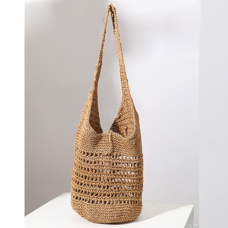 カゴバッグ 透かし編みバケツ型ショルダーかごバッグ