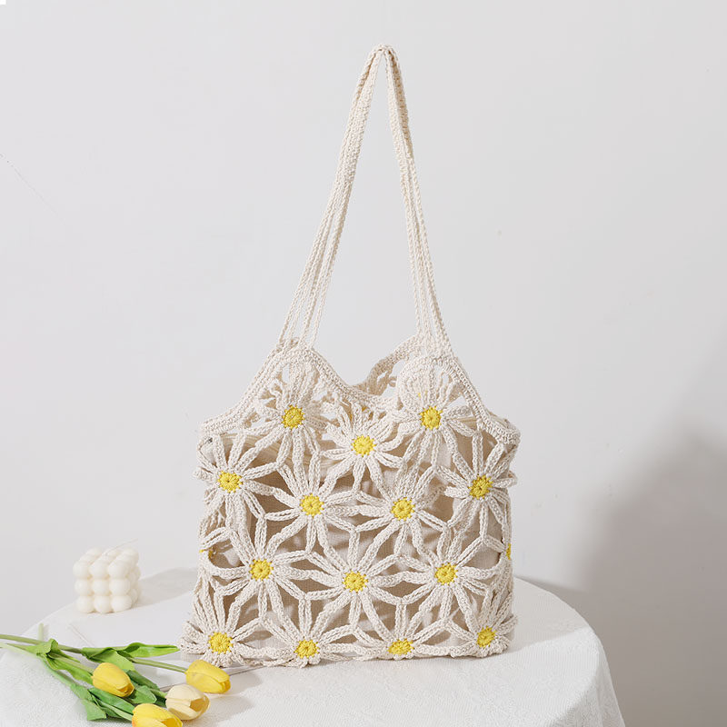 カゴバッグ 花モチーフ編み込みカゴバッグショルダー