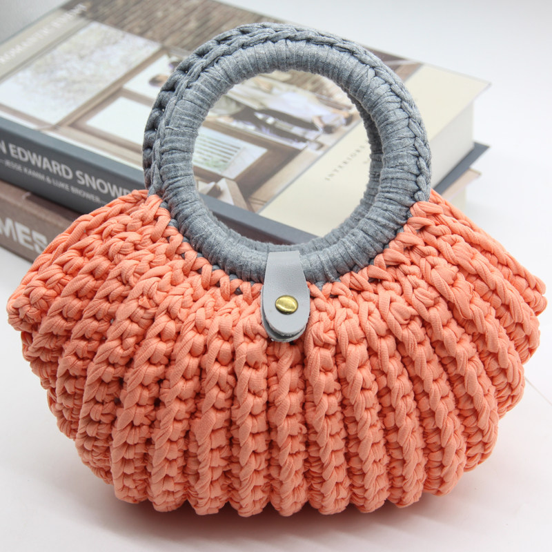 カゴバッグ 丸型ハンドル付き編み込みカゴバッグ