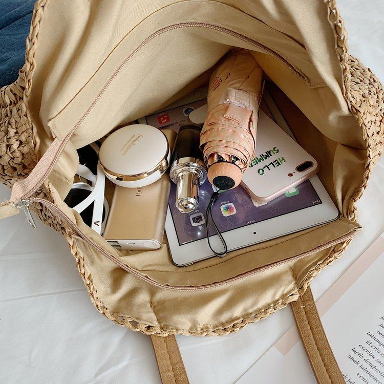 サークル編み目模様大容量トート型カゴバッグ