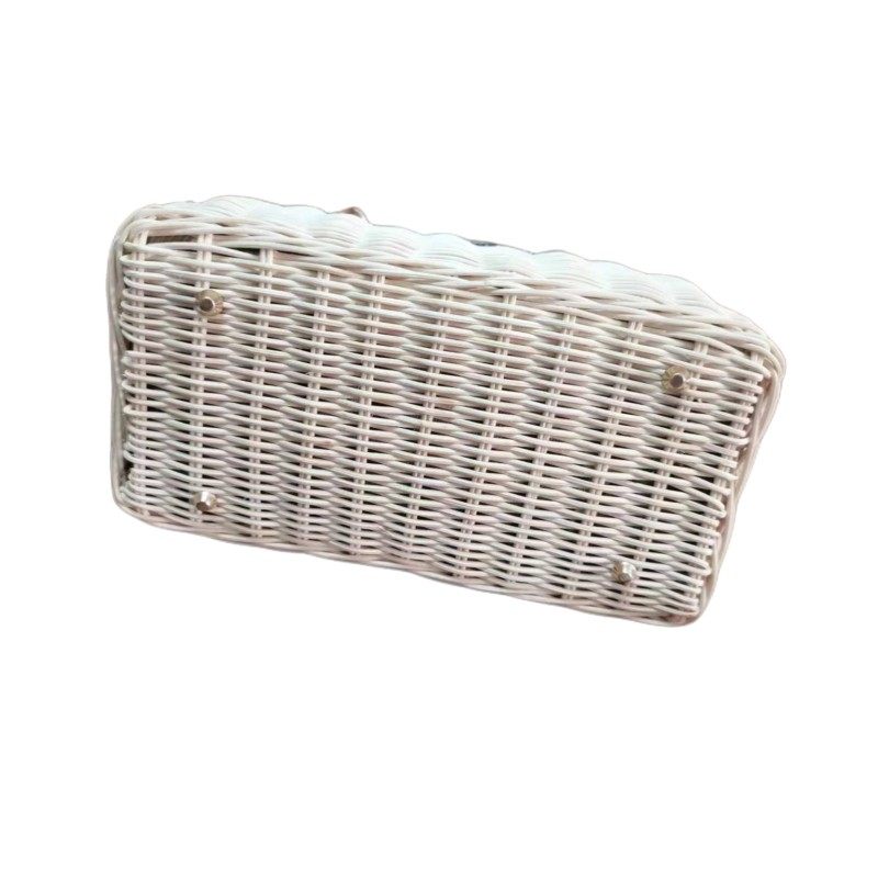 カゴバッグ 編み込みラタン製スクエア型ハンドバッグ