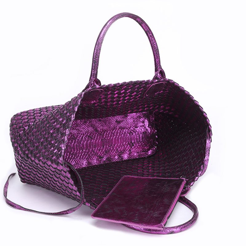 カゴバッグ 光沢編み込み大容量カゴバッグ