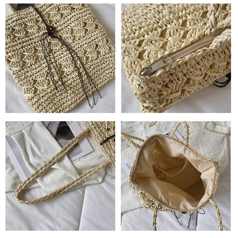 カゴバッグ 手編み風巾着紐付きショルダーカゴバッグ