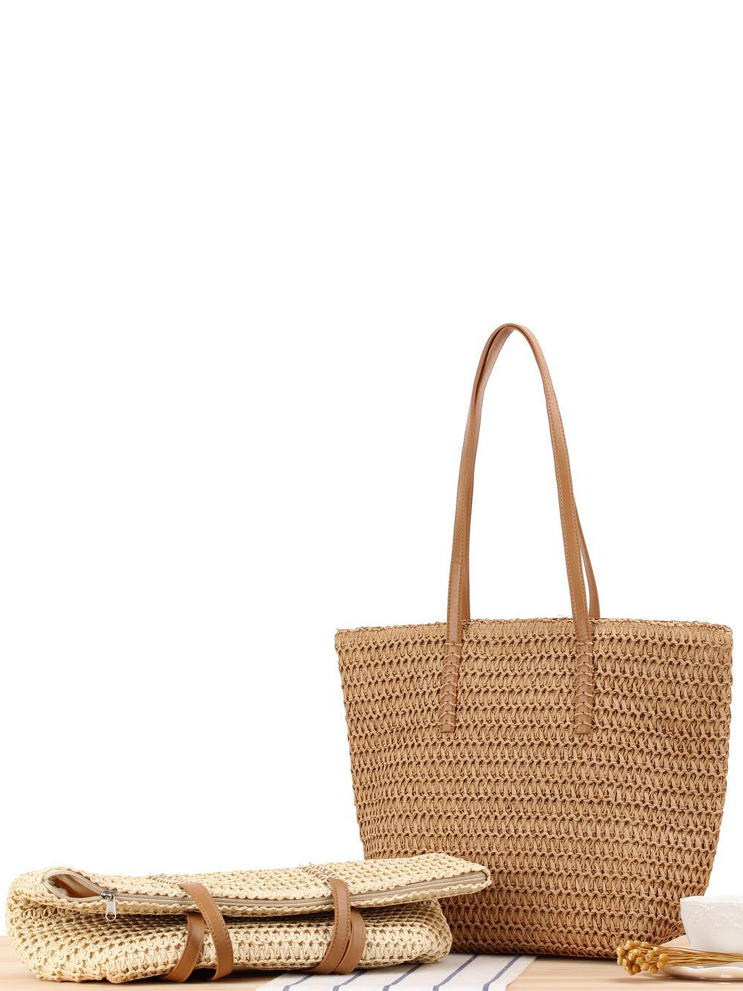 カゴバッグ 天然素材編み込み大容量トートバッグ