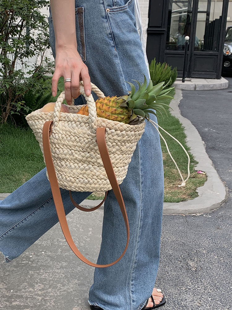 カゴバッグ 編み込み手提げカゴバッグ ショルダー付き二通り仕様
