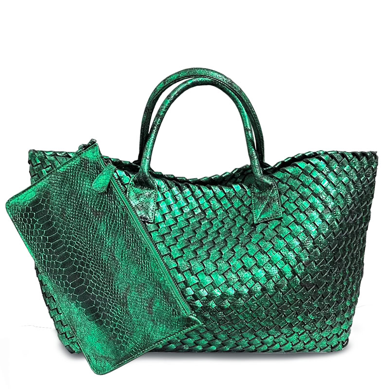 カゴバッグ 光沢編み込み大容量カゴバッグ