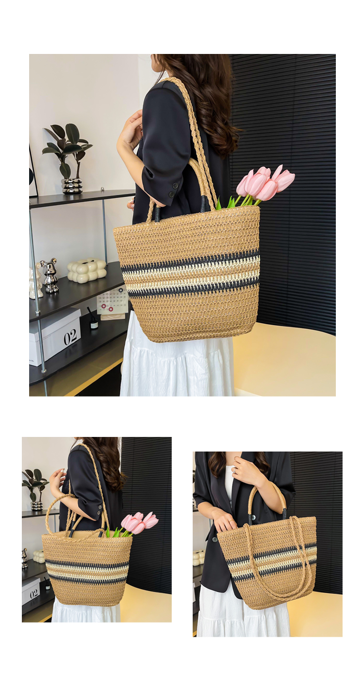 カゴバッグ シックな夏の麦わら編みトート
