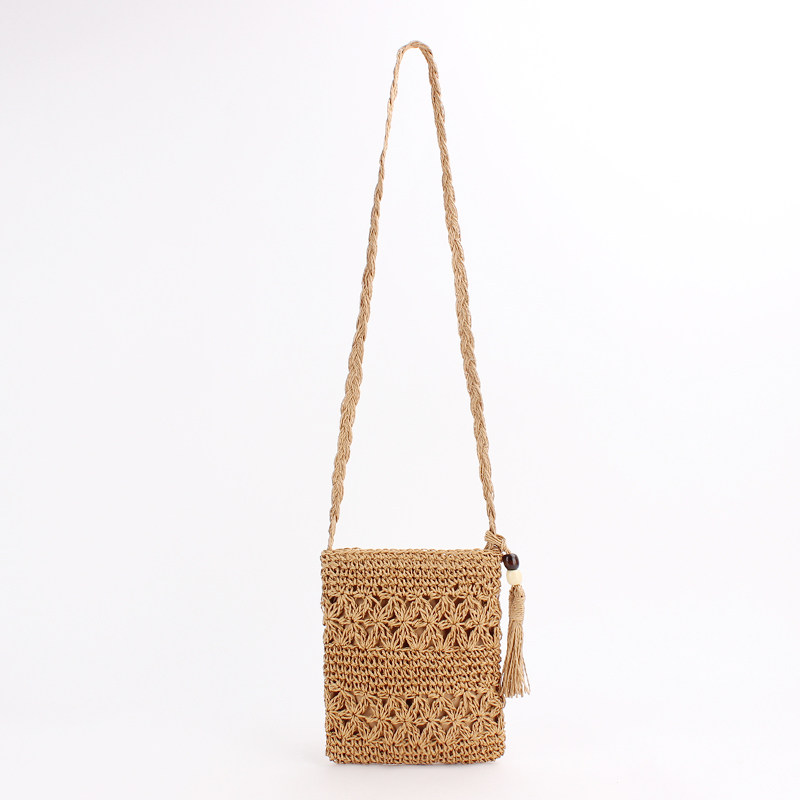 カゴバッグ 透かし編みタッセル付きショルダーカゴバッグ