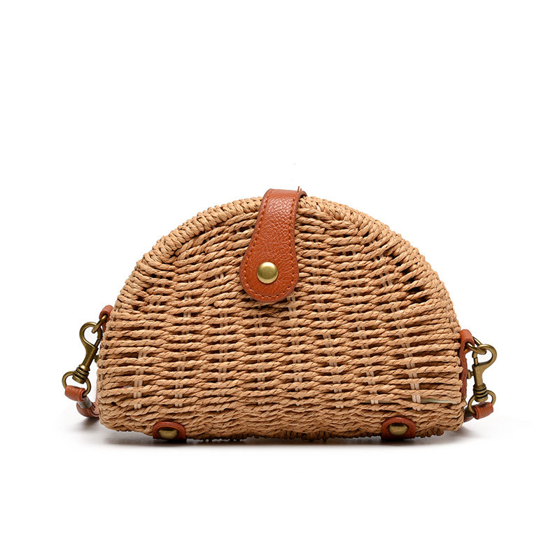 カゴバッグ 半円形編み込みショルダー付きカゴバッグ