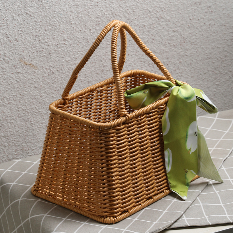 カゴバッグ 天然素材編み込み四角形カゴバッグ