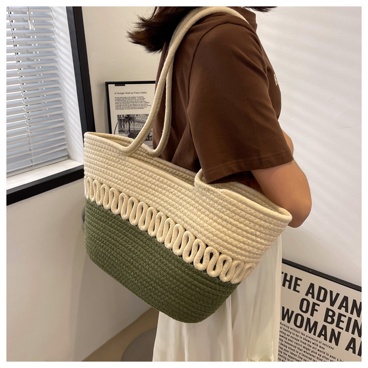 カゴバッグ カラフルドット刺繍コットンロープトート