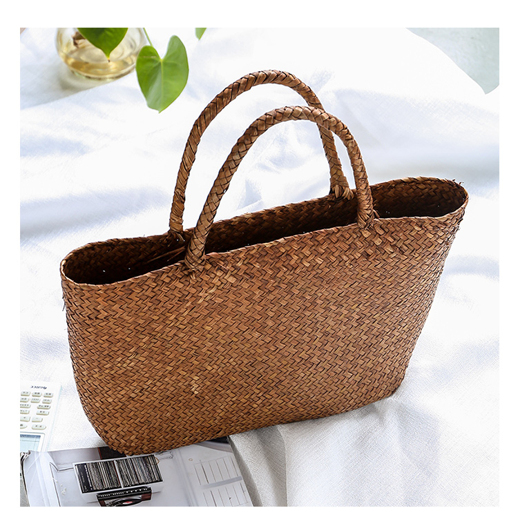 カゴバッグ 手編み風ヘリンボーン織りカゴバッグ