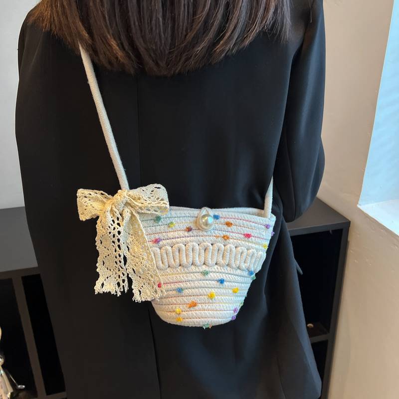 カゴバッグ レース飾りパール付きミニカゴショルダー