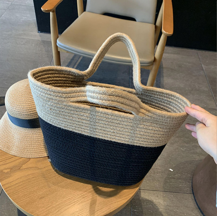 カゴバッグ バイカラー編み込みマルシェ