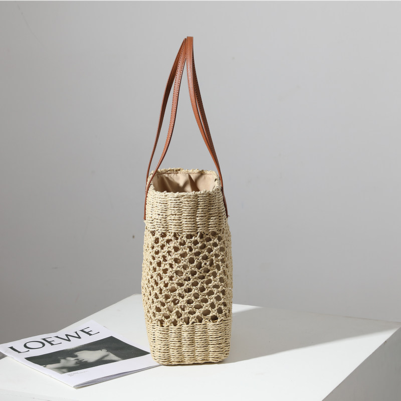 カゴバッグ 透かし編みがおしゃれな縦型カゴバッグ