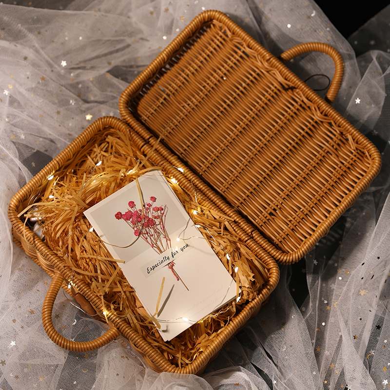 カゴバッグ リボン付き籐編みハンドバッグ型カゴバッグ