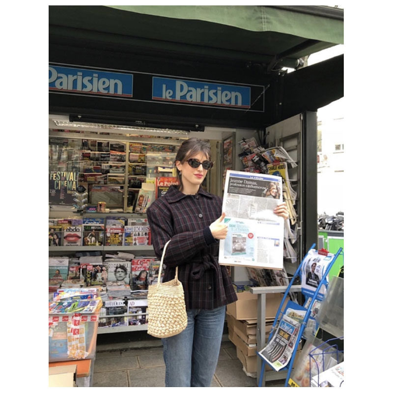 立体編み模様の巾着型バケツ型カゴバッグ