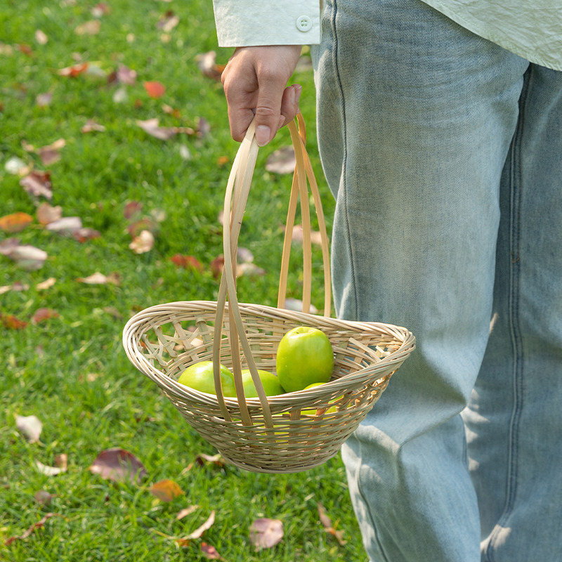 カゴバッグ 天然素材の手編み楕円型バスケット