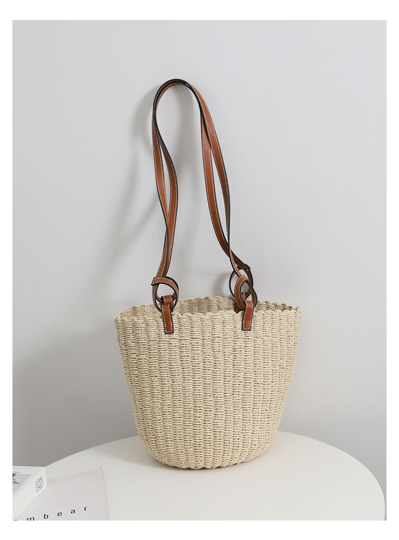 カゴバッグ 天然素材丸型カゴバッグ本革ポケット付きショルダー