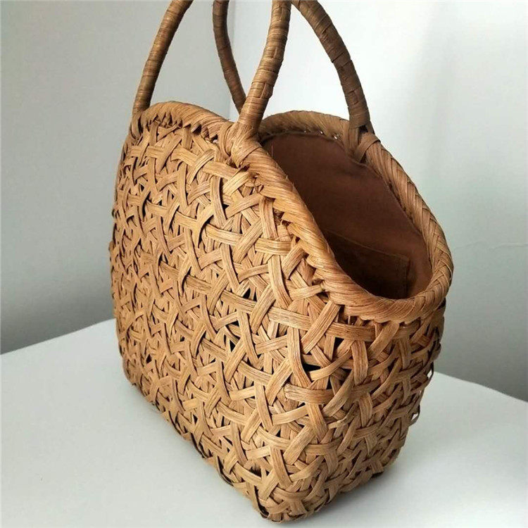 カゴバッグ 手編み六つ目編みラタンハンドバッグ