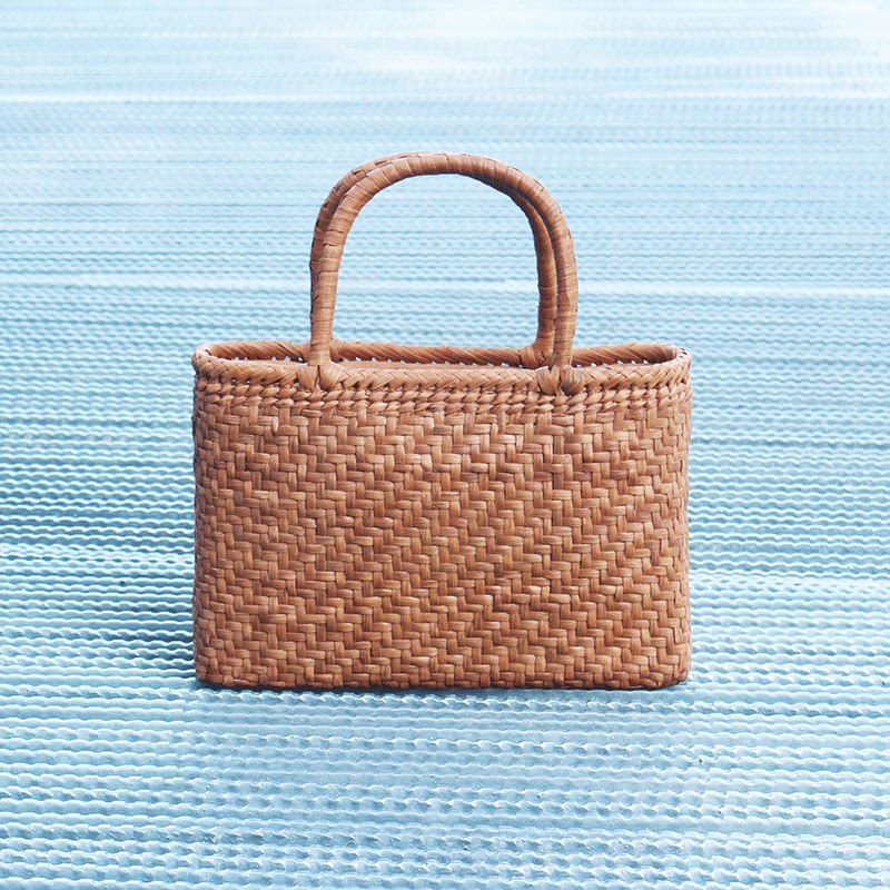カゴバッグ 網代編み丸持ち手のハンドバッグ型カゴバッグ