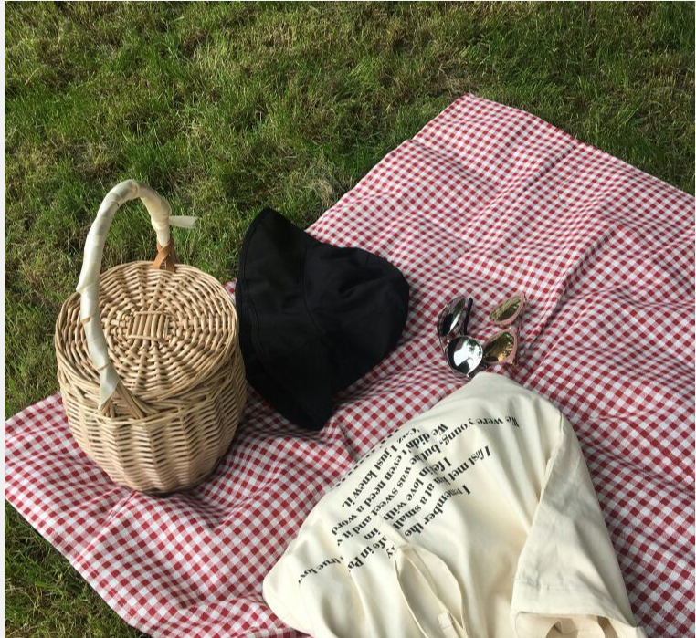 カゴバッグ 手編み籐製丸型持ち手付きカゴバッグ