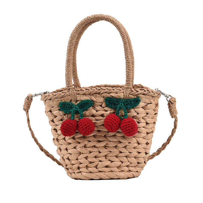 カゴバッグ さくらんぼ刺繍付き丸型カゴバッグ