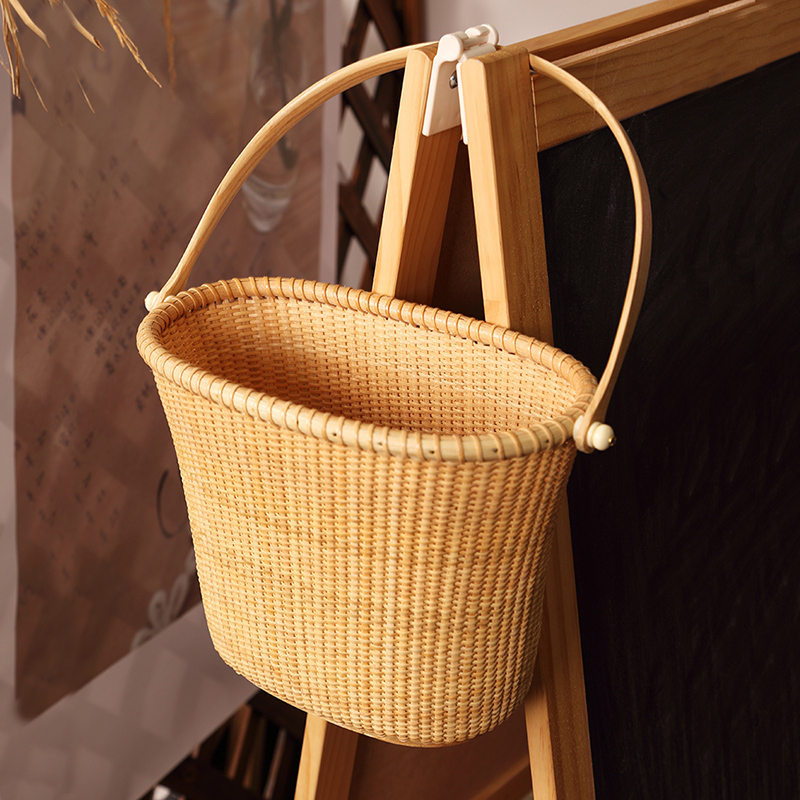 カゴバッグ 手編み籐製バケツ型ハンドバッグ