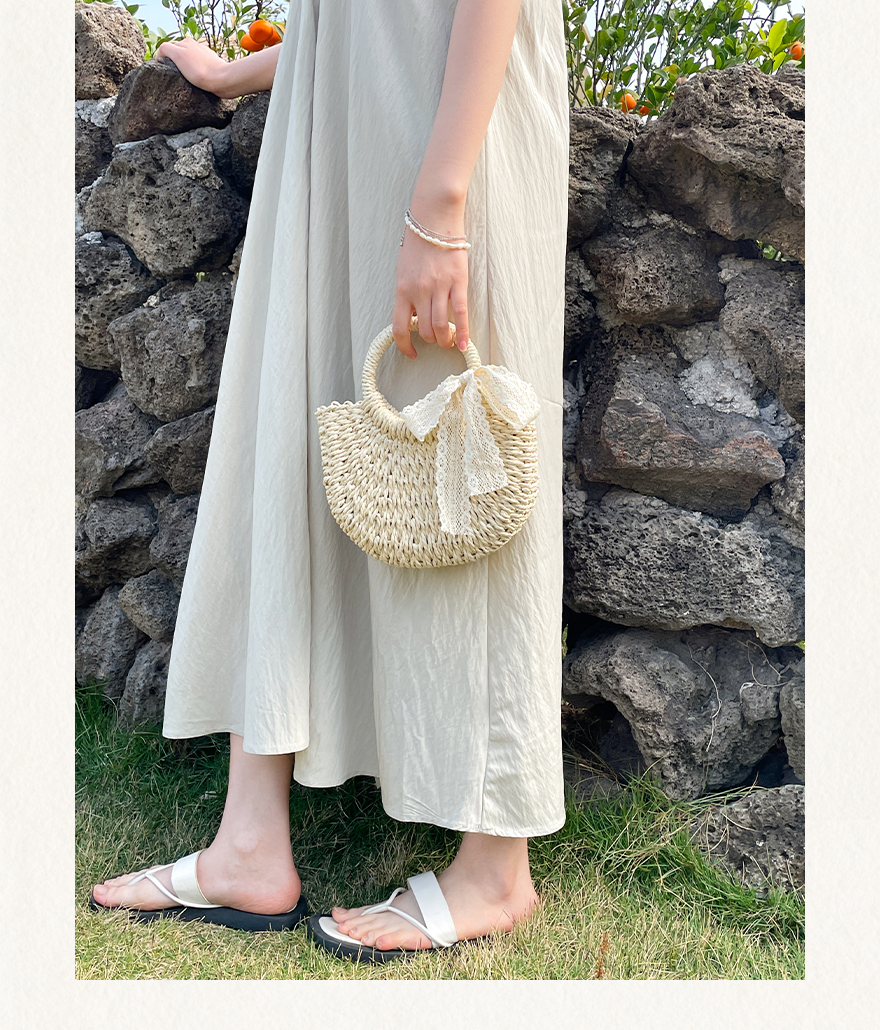 レース飾りカゴバッグ ナチュラル麻素材