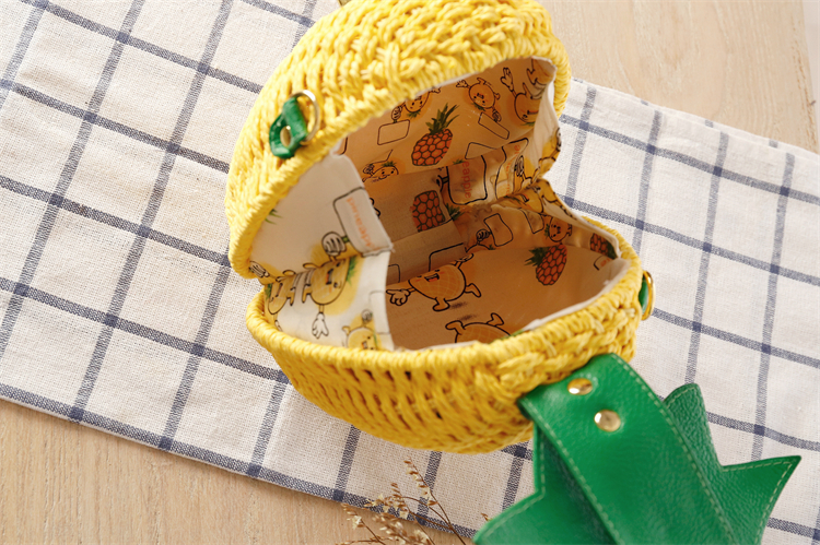 カゴバッグ 南国風パイナップル型編み込みハンドバッグ