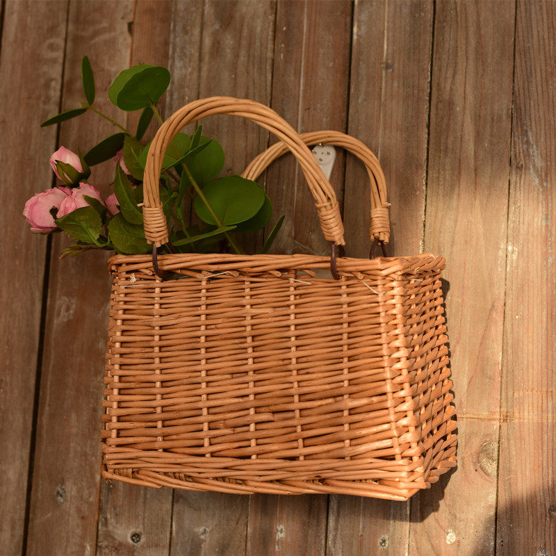 カゴバッグ ナチュラル籐編みハンドバッグ型カゴバッグ