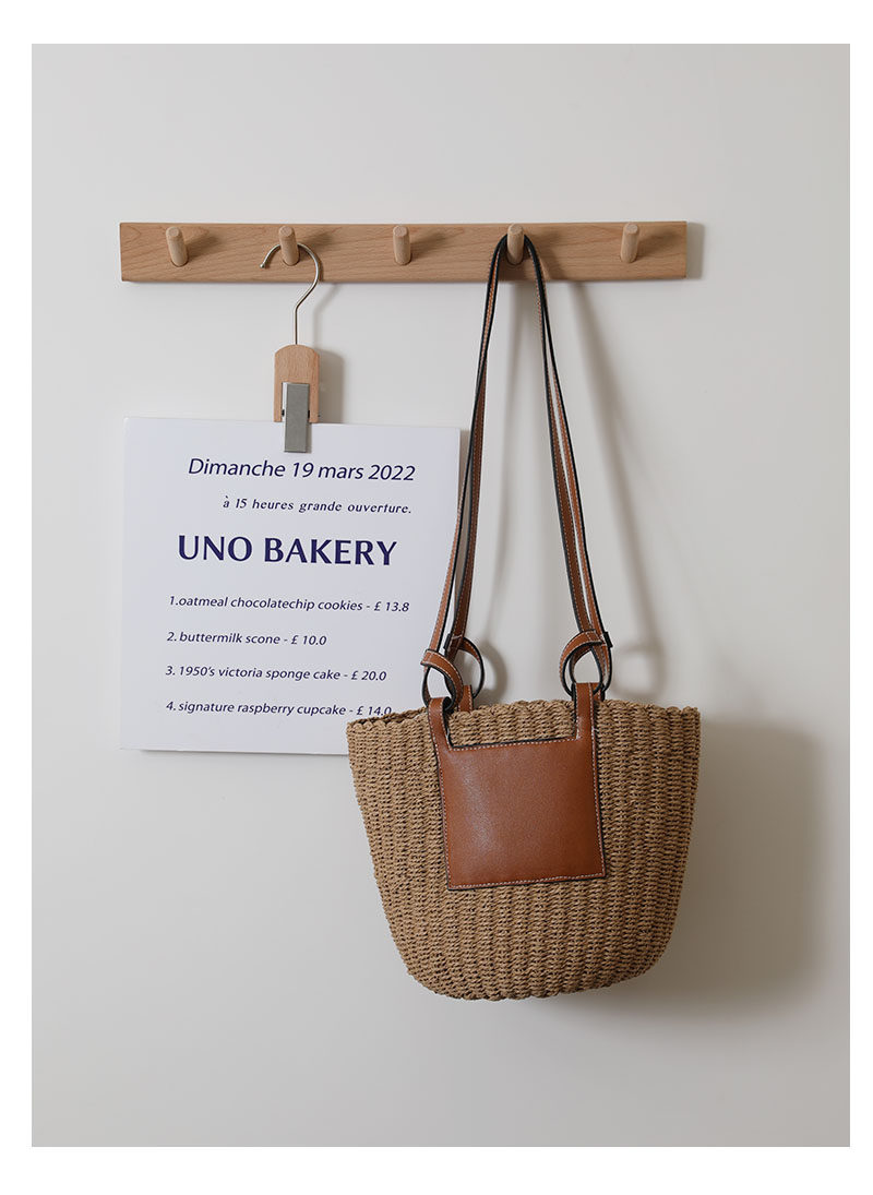 カゴバッグ 天然素材丸型カゴバッグ本革ポケット付きショルダー