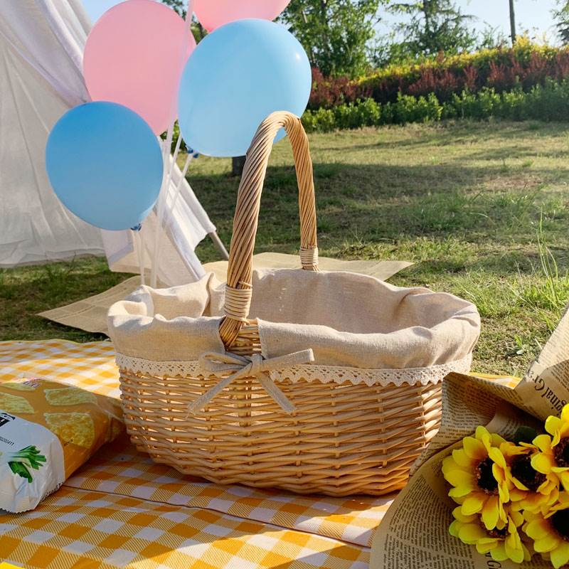 カゴバッグ 天然素材編み込み内袋付きピクニック籠鞄