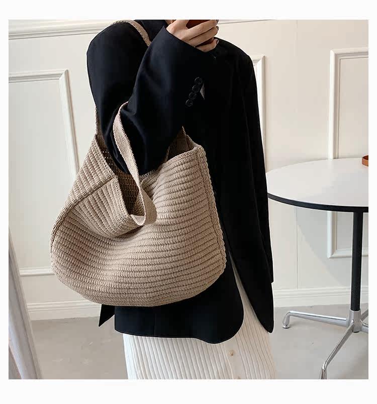 カゴバッグ リボンデザイン編み込みカゴバッグトート型