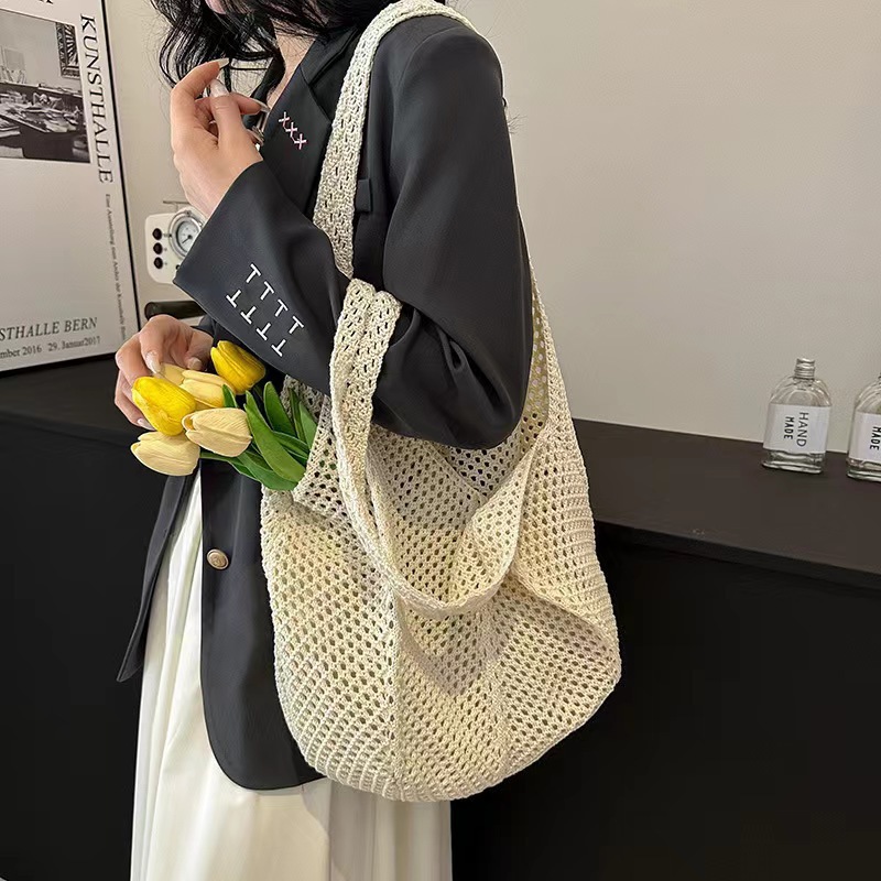 カゴバッグ 網目編みナチュラルショルダー