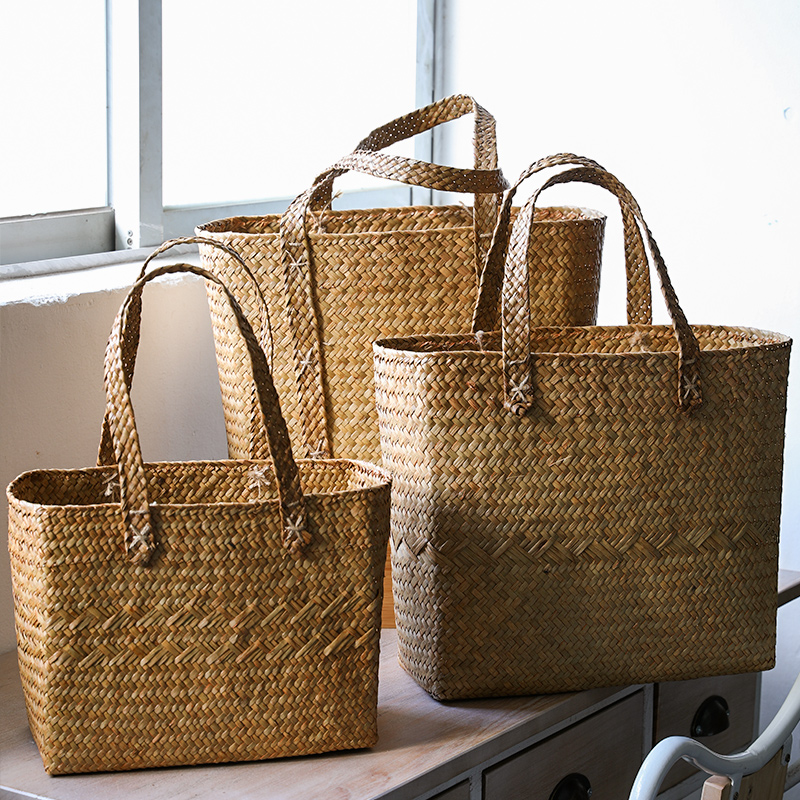カゴバッグ 天然素材編み込み大容量トートバッグ