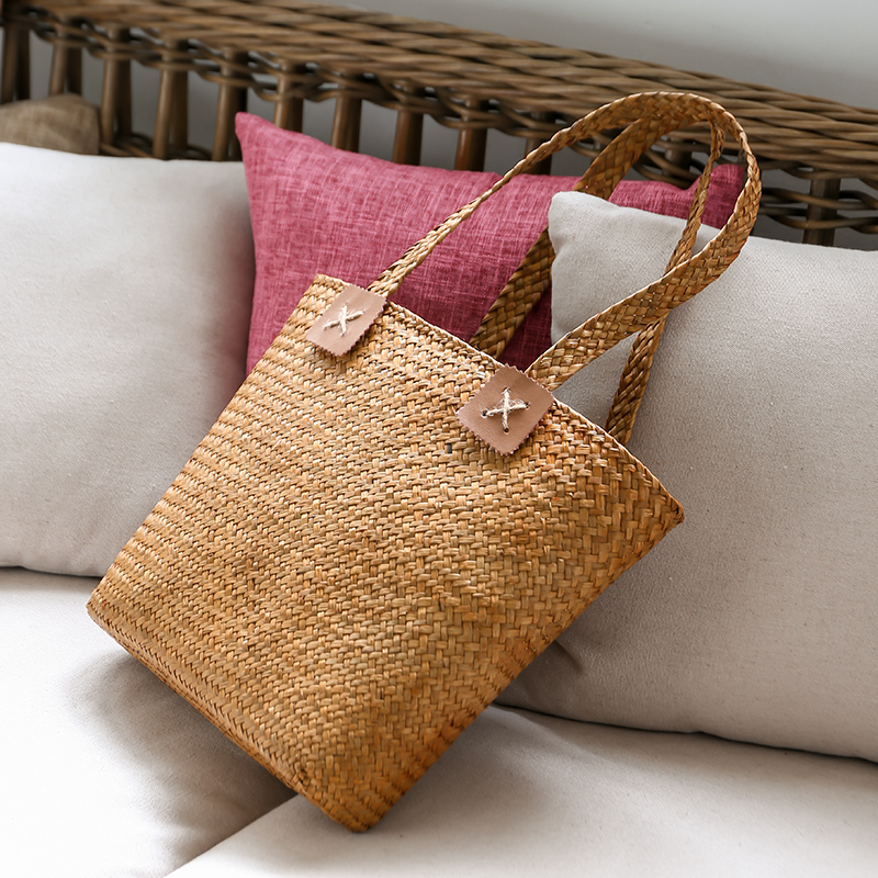 カゴバッグ 手編み風ヘリンボーン織りカゴバッグ