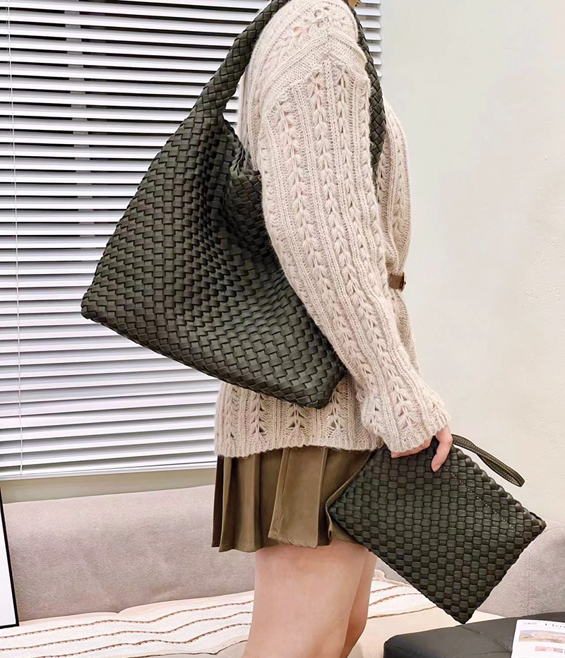 カゴバッグ 編み込みデザイン大容量ハンドル付きかごバッグ