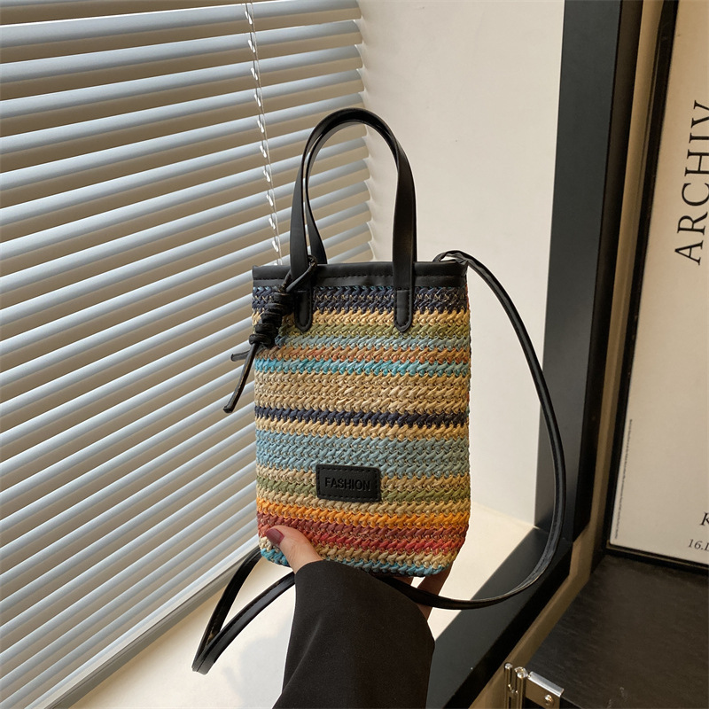 カゴバッグ 縦型レインボーミニかごトート