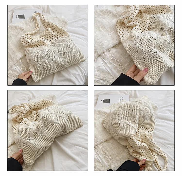 カゴバッグ 透かし編み幾何学模様ショルダーカゴバッグ