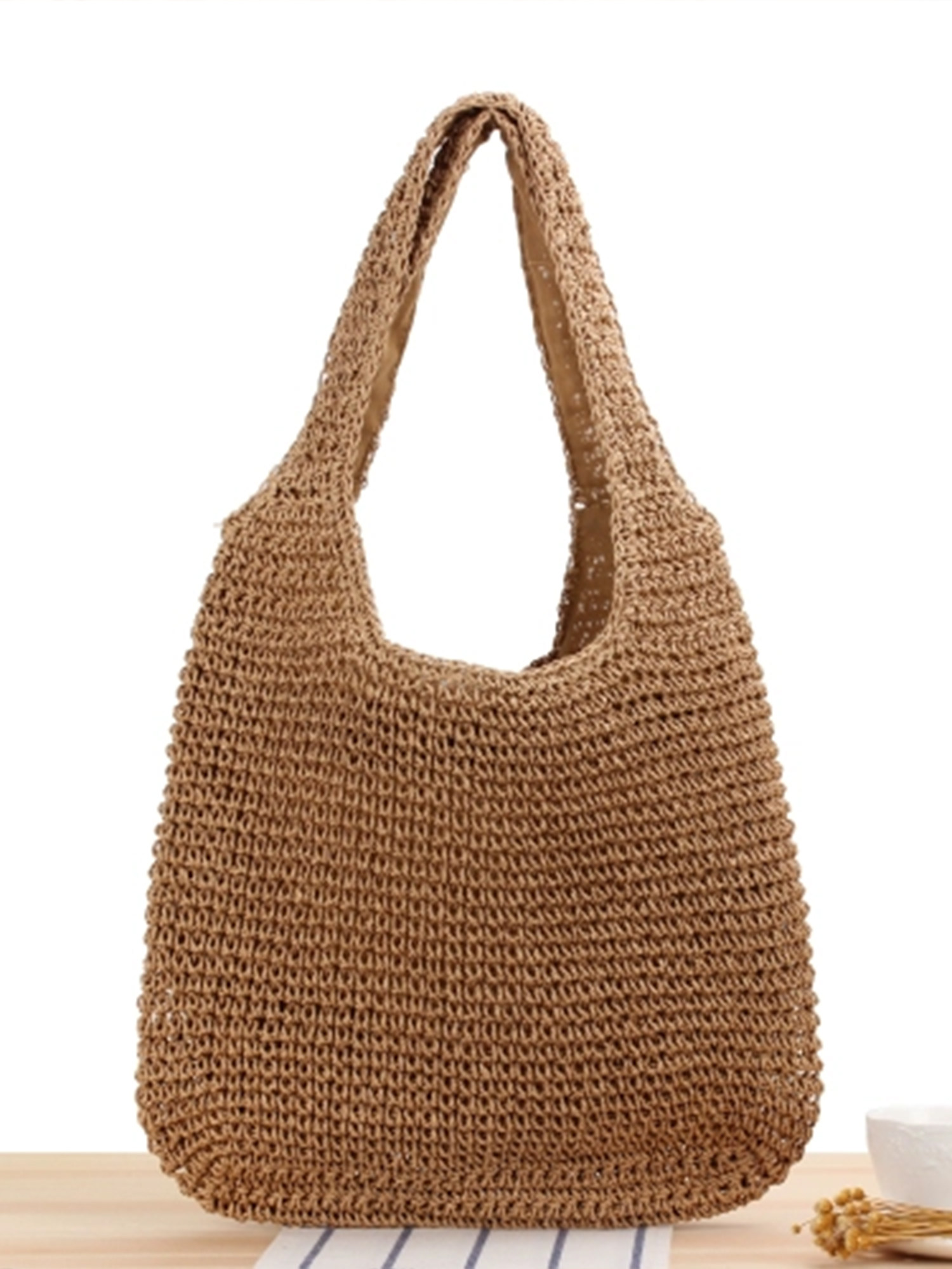 カゴバッグ 手編み風ざっくり編みショルダートートバッグ